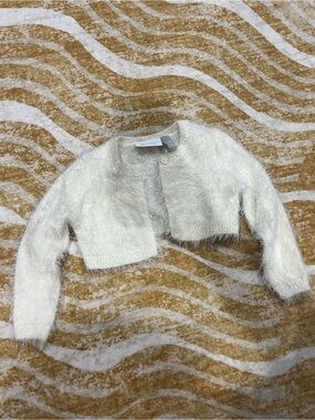 Kids Baby Toddler White Fuzzy Sparkly Cropped Cardigan